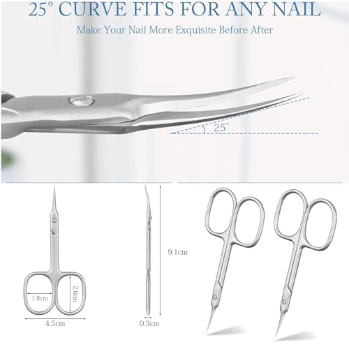 Cuticle Trimmer and Cuticle Scissors Set with Cuticle Pusher, Cuticle Nippers for Cuticle Remover Curved Blade Precise Pointed Tip Grooming Kit (TypeA)