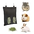 Kaket Rabbit Hay Feeder Bag, Guinea Pig Hay Feeder with Swivel Hooks, Hanging Feeder Bag for Rabbit, Guinea Pig, Chinchilla (Black)