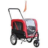 Aosom Elite-Jr Dog Bike Trailer 2-in-1 Pet Stroller Cart Bicycle Wagon Cargo Carrier Attachment for Travel with 360-Degree Swivel Wheels & Large Easy Entry, Red