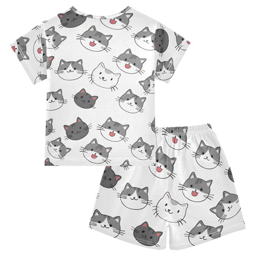 ALAZA Cat on White Pajamas Short Sleeve 2 Piece Sleepwear Top and Bottom Pajama Set Unisex2