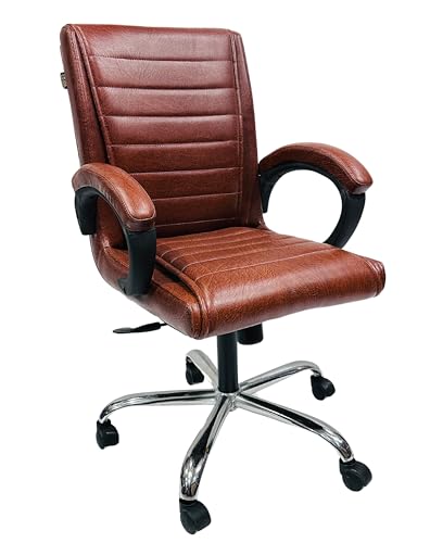 Image of Goyal steel & furniture Stylish Revolving Chair for Principal Manager Office with arm Rest with Wheels and Cushioned seat Back (1, Tan, Standard)