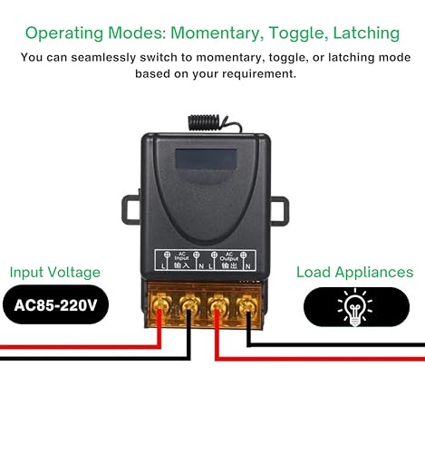 Image of Roboway 433MHz RF Wireless Switch | 1 Channel AC 85-220V Receiver with EV1527 2-Button Remote | Long Range Wireless Light & Fan Control Relay Module | Home Automation Kit (1 Remote and 1 Receiver)