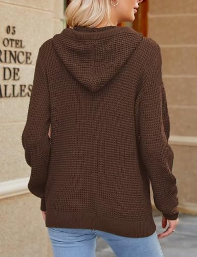 Image of CiCiBird Women Fall Hoodies Sweater Knit V Neck Tops Oversized Fashion Pullover Casual Long Sleeve Shirts with Pockets Brown S
