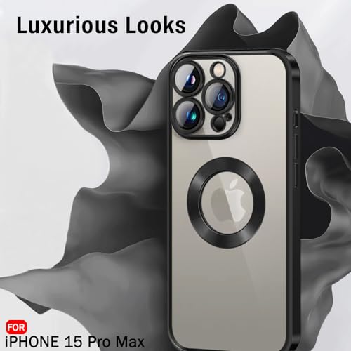 Image of TheGiftKart TPU Luxurious Chrome-Plated Back Cover Case For Iphone 15 Pro Max|Camera&Screen Protection|Shockproof Design|Stylish Transparent Back Cover Case For Iphone 15 Pro Max(Black Bumper)