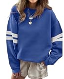 SELINK Womens Varsity Striped Oversized Sweatshirt Crewneck Long Sleeve Casual Fashion Pullover Top Fall Outfits Blue-M