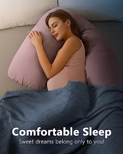 AngQi Body Pregnancy Pillow,L-Shaped Pregnancy Pillow for Side Sleepers,Maternity Body Pillow with Cooling Silky Cotton Cover, Pink - Thumbnail 7
