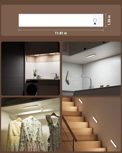 Image of Under Cabinet Light Wireless with Remote,15 Color RGB Magnetic Closet Lights, 96-LED Rechargeable Motion Sensor Light Indoor,Dimmable&Timer,12 Inch Stick on Lights for Kitchen,Pantry,Bedroom, Stairs