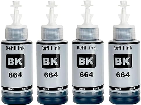 664 Black Refill Ink for Epson L130, L360, L380, L361, L565, L210, L220, L310, L350, L355, L365, L385, L405, L455, L485 Printers (Pack of - 4)