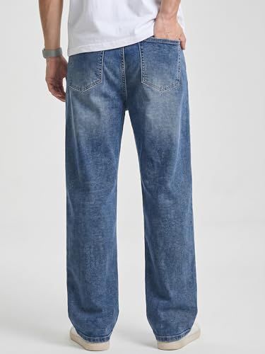 Image of JMIERR Men's Baggy Denim Pants Stretch Wide Leg Jeans | Baggy stretch y2k denim jeans for men, relaxed Loose Fit, metal button zip fly, 5-pocket, all season wear, machine wash