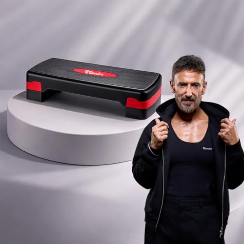 Wearslim® Professional 2 Level Adjustable Aerobic Exercise Stepper, Non-Slip Textured Surface Workout Fitness Step Platform - Red (4” to 6")