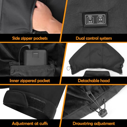Heated Jacket for Men and Women, 3-Temp Dual Control, 5 Heat-Zone, Wind/Waterproof, for Skiing Hiking3