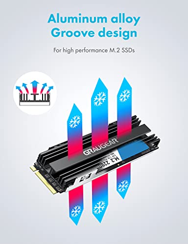 GRAUGEAR | 2x Aluminium-Kühlkörper für 2x M.2 2280 SSD | 2 Stücke M.2 Heatsink-Kühler Kit | Design für PC und PS5 | 3x Silikon Wärmeleitpads + Zubehör inkl. | G-M2HS01