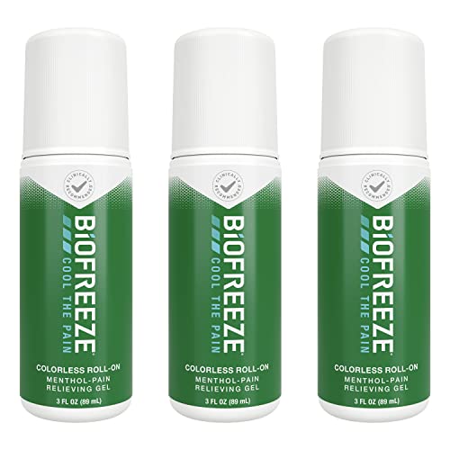 Biofreeze Pain Relief Roll-On, 3 oz. Colorless Roll-On, Fast Acting, Long Lasting, & Powerful Topical Pain Reliever, Pack of 3 (Packaging May Vary)