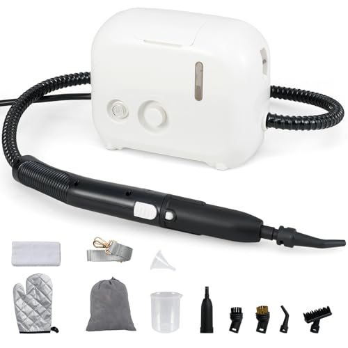COSTWAY 1500W Portable Steam Cleaner, Household Steamer with 34 oz/1 L Water Tank, Multipurpose Pressurized Steam Cleaning Machine for Car, Upholstery, Kitchen, Bathroom, Grout & Tile, White