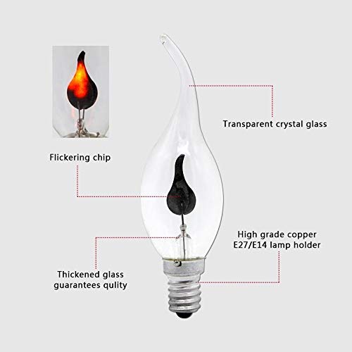YSJX Lighting, 20 pezzi LED Home Lampadina a candela Vintage Edison E14 / E27 3W AC220V Lampadina a lume di candela Lampadina a fiamma(E14 Long tail)