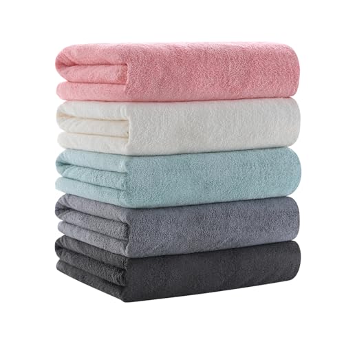 バスタオル マイクロファイバー 5枚セット ホテル仕様 大判 60X120cm ふわふわ肌触り 高速吸水 速乾 耐久性 タオル (5色)