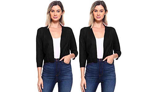 Image of Cielo Women's Soft Solid Open Front 3 /4 Sleeve Sweater Cardigan