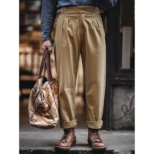 Mens Casual Pants Regular Fit Retro Stretch Cotton Fashion Trousers Tapered Chino Western Gurkha Pants3
