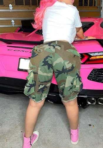Lucuna Women's Camo Shorts High Waisted Multi-Pocket Army Fatigue Camouflage Casual Cargo Shorts2