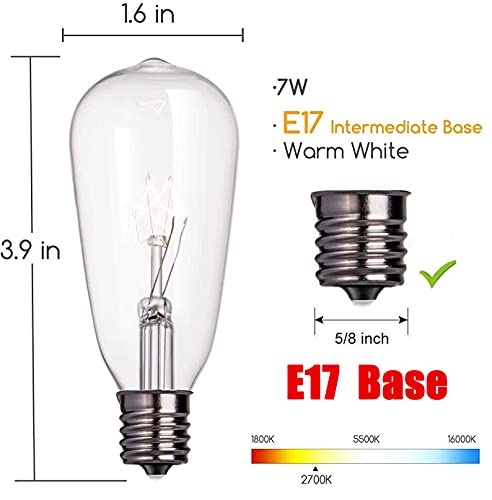 10 Pack Replacement Bulbs For Outdoor String Lights, St40 Clear Edison Light Bulbs With 7W E17 Intermediate Screw Base Vintage Light Bulbs For Indoor Outdoor Christmas Patio Backyard Decor, Warm White #TOP1