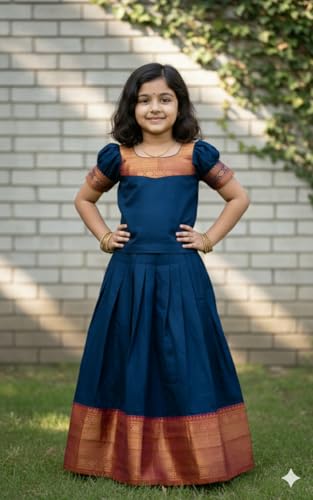 Image of Kids Girl Ethnic Silk Pattu Lehenga Choli for Traditional Indian Wear | Premium Silk Ethnic Dress | Ready-to-Wear Kids Lehenga Choli Set