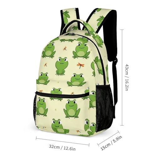 Backpack with Lunch Box & Cosmetic Bag Set Green Frog Animal Cute Frogs (1) Bookbag Daypack Set Backpack with Lunch Bag Storage Bags2