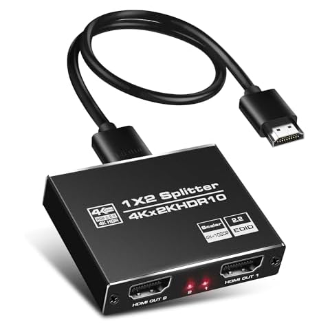 avedio links 4K@60Hz HDMI Splitter 1 in 2 Out HDR Dol-by Vision Atmos, Aluminum HDMI Splitter for Dual Monitors Duplicate/Mirror with Same Image, 1x2 HDMI 2.0b Splitter HDCP2.2 for Xbox, PS5, Roku Cover