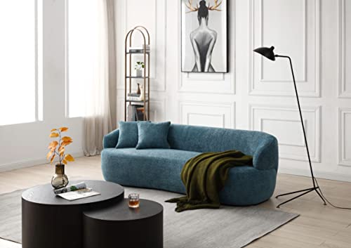 Image of KEIKI 87 inch Curved Oversized Boucle Cloud Sofa with Thickened Seat Cushions and Backrest, Modern 3-Seater Upholstered Corner Fluffy Couch, No Assembly Required, for Apartment, Living Room, Light Blue