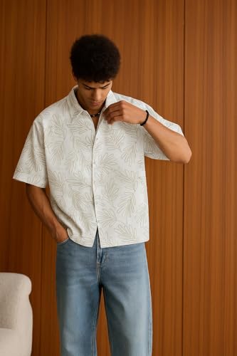 Image of TAGDO Men's Printed Cotton Casual Shirt | Half Sleeve Floral Print Shirt for Man | Relaxed Oversized Fit & Perfect for Casual, Office & Formal Wear (2050)