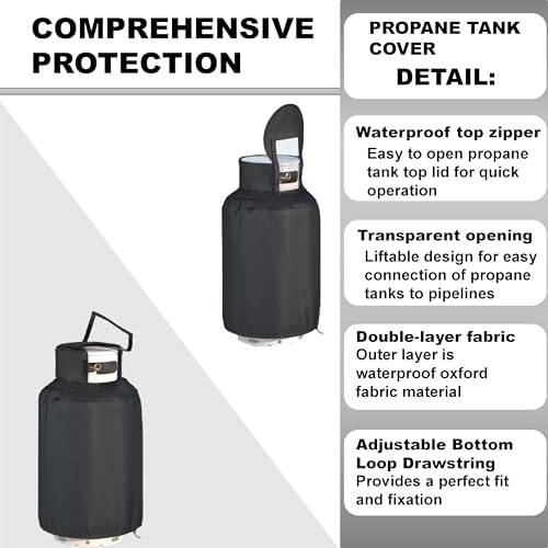 100 lb Propane Tank Cover, Heavy Duty 600D Waterproof and Dustproof Oxford Fabric, Double Fabric, Top Zipper Design for Easy Opening and Closing of Valves, for 100 lb Propane Tanks, Black by DORAHUA - Image 3
