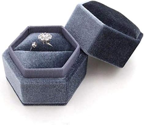 Velvet Ring Box Hexagon Ring Holder with Detachable Lid Vintage Corduroy Ring Bearer Gift Jewery Box for Valentine's Day Proposal Engagement Wedding Ceremony Birthday Gift