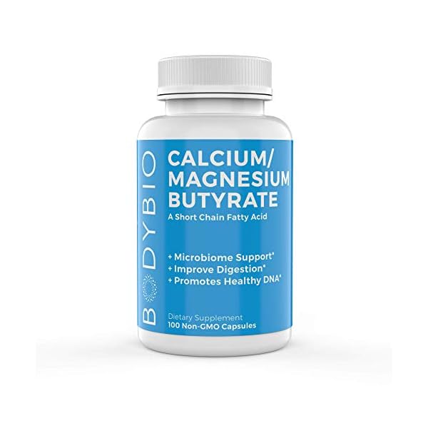 BodyBio Butyrate with Calcium & Magnesium - Supports Healthy Digestion, Gut & Microbiome - Leaky Gut Repair - Control Bloating - Fuel for Healthy Gut - 100 Capsules