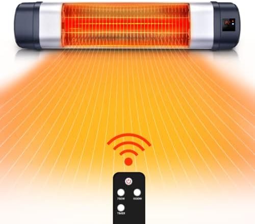 Wall Mounted Electric Heater, 1500W Hanging Space Heater w/Remote, Timer&1s Fast Heat, Overheat Protection, Super Quiet Waterproof Outdoor Patio Heater, Garage Heaters for Indoor Use
