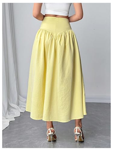 MakeMeChic Women's Linen Skirt High Waist Button Ruffle Hem A Line Flowy Maxi Skirts2