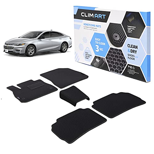 CLIM ART Honeycomb Custom Fit Floor Mats Compatible for Malibu 2016-2023, 1&2 Row, Car Mats Floor Liner, All-Weather, Car Accessories Man & Woman, Black/Black - FL011516141