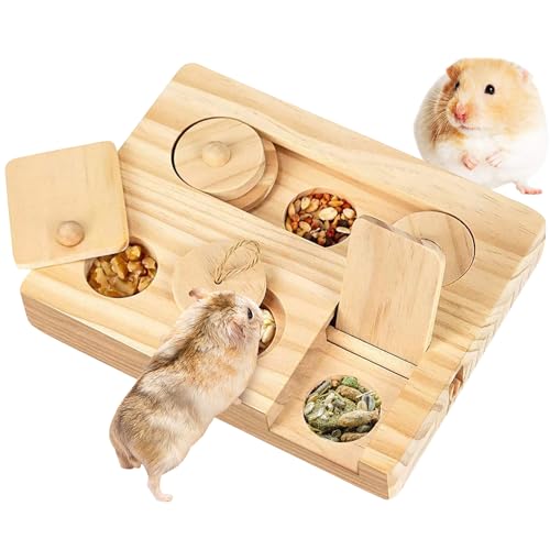 ZDNT Hamster Spielzeug - 6 in 1 Holzspielzeug Zur Futtersuche für Meerschweinchen, Chinchillas, Kaninchen