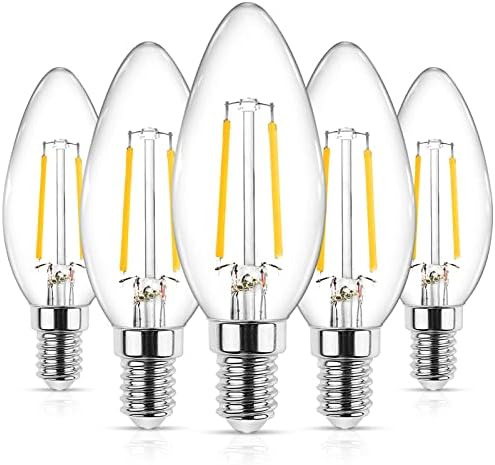 Ascher E12 LED Classic Candelabra Clear Light Bulb, 4W, Equivalent 40W, Warm White 2700K, Filament Clear Glass, Non-Dimmable, Pack of 5
