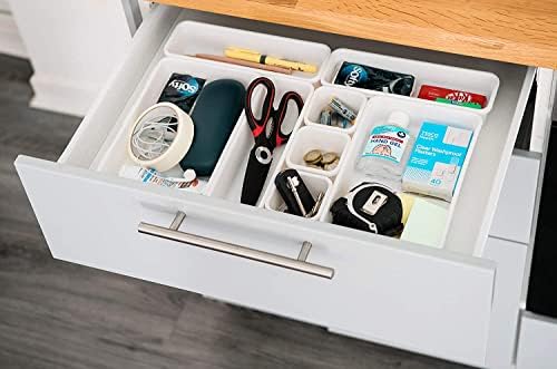 Addis 8pcs Interlocking Drawer Organiser Plastic Storage Trays Dividers for Kitchen Office Desk Make-Up Clothing Jewellery Craft Bathroom organising, White