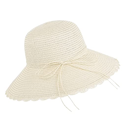 XGOPTS Sonnenhut Stylisch Sommerhut mit Schleife Strohhut Damen Mädchen Strandmütze Elegant Damenhut Faltbar Atmungsaktiv Freizeithut Breite Krempe Strandhut Sonnenschutz Retro Urlaub Strand