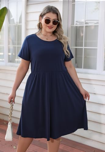 Image of Nemidor Women Plus Size Casual Dress Midi Flt Flare Pocket