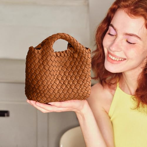 Image of Woven Tote Bag for Women with Coin Purse, Foldable Chain Small Crossbody Handbags, Fashion Shoulder Bag, Hobo Satchel
