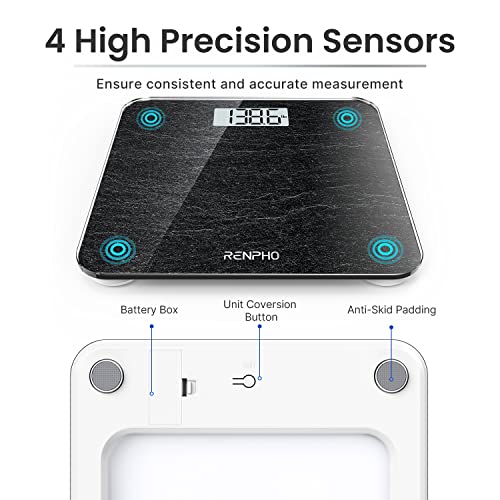 RENPHO Personenwaage, Körperwaage mit Hochpräzisions-Sensoren, Personen Digitalwaage mit Step-On-Technik, Gewichtswaage aus Sicherheitsglas, Marmor 4
