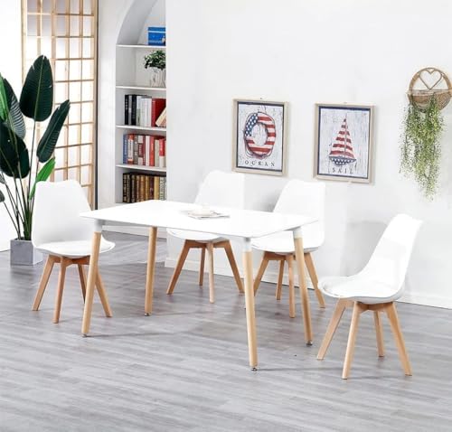 Image of Set of 6 Modern Style Mid Century Modern Dinning Room Cafe Hotel Office Wooden Legs Chair (White Set of 6)