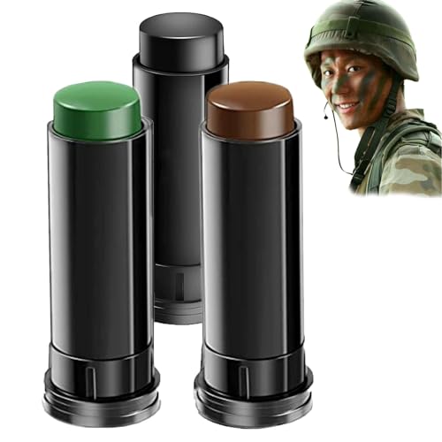 3 PièCes De Camouflage Kit De Peinture Visage, Crayon corporel en bâton de peinture, Bâtons de maquillage de peinture pour le visage et le corps (Noir,...