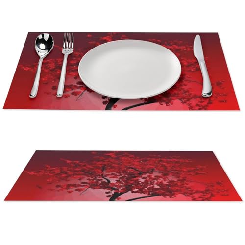 Set de table antidérapant et résistant à la chaleur en forme de fleur rouge - 2