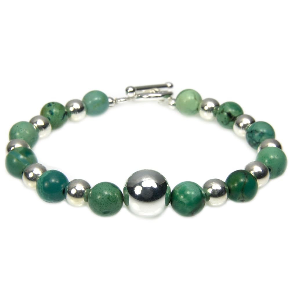 Bracciale turchese e argento massiccio, dimensioni delle pietre 7 mm