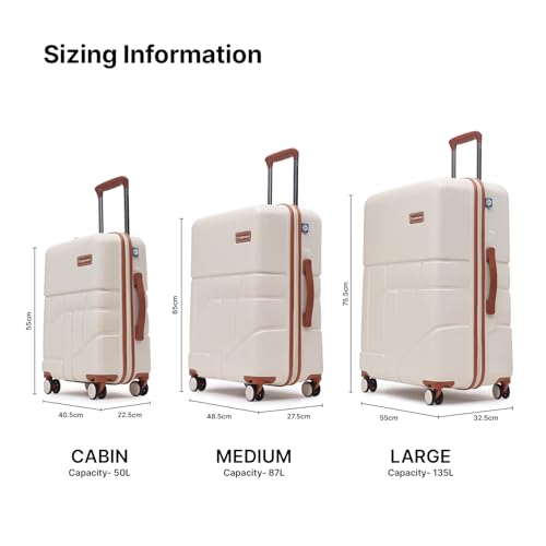 Image of uppercase Rock (M+L) Set of 2, Check-in Trolley Bag, Hardsided Anti-Scratch 8 Wheel Luggage, TSA Lock & Anti-Theft Zippers, Suitcase for Unisex, 2000 Days Warranty (Beige)