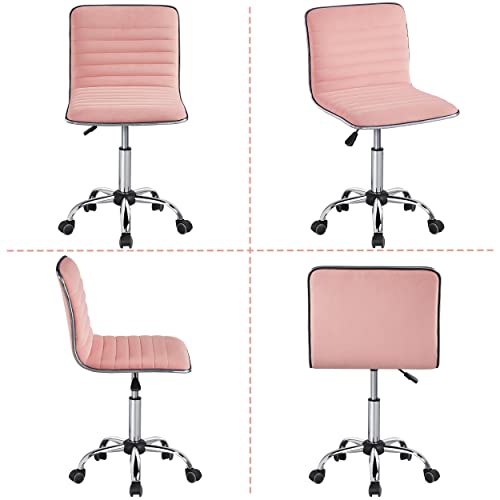 Topeakmart Armless Office Desk Chair Velvet Swivel Computer Chair Ribbed Task Chair Modern Makeup Chair Apricot Pink #TOP7