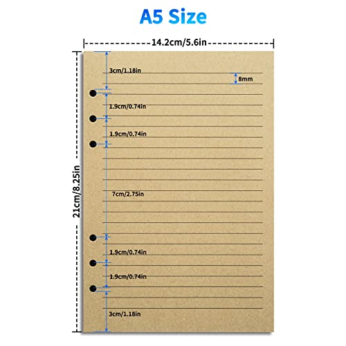 A5 Lined Vintage Refillable Paper, Retro A5 Binder Refills Paper for 6-Ring Binders Planner Traveller Journal Notebook Dairy, 8mm Ruled Filler Paper, 80 Sheets 160 Pages, Lined - Thumbnail 2