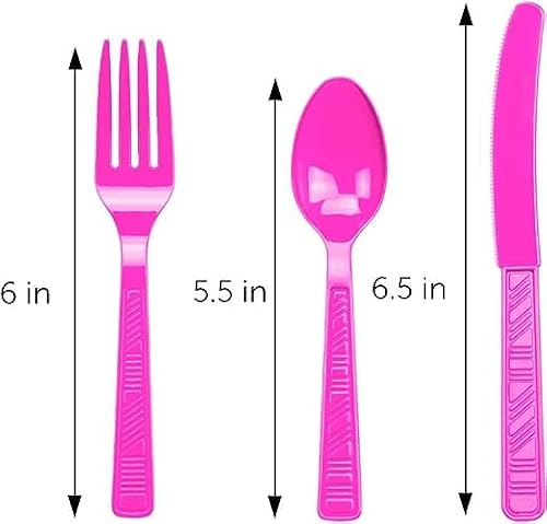 DecorRack Plastic Cutlery Set, Fuchsia Pink Colored Plastic Silverware Sets for Parties, 240 Piece Bulk Heavy Duty Utensils (Fuchsia Pink, 240 Pieces) - Thumbnail 3
